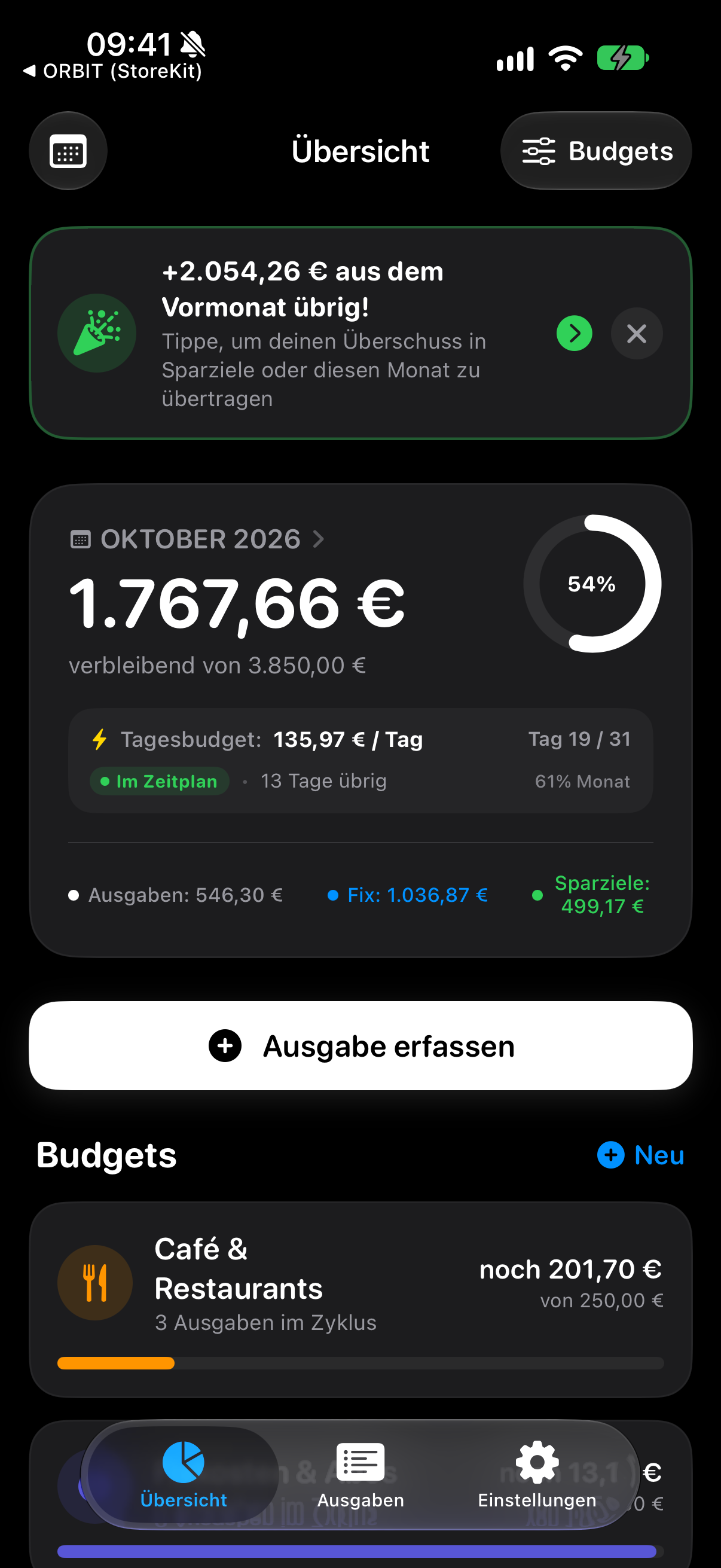 ORBIT Feature Ansicht